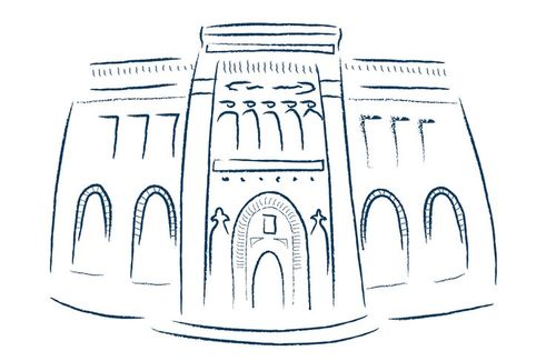 Sketch of the iconic historic palace of the AUC Tahrir square campus.